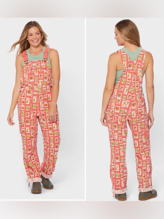 NWT Duluth Medium x31L Heirloom Gardening Bib Overalls Coral Seed Packets Farm - Picture 8 of 9